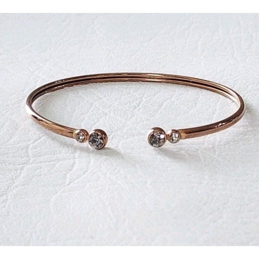 Fossil Brand Crystals Flex Stainless Steel Open Cuff Minimalist Bracelet